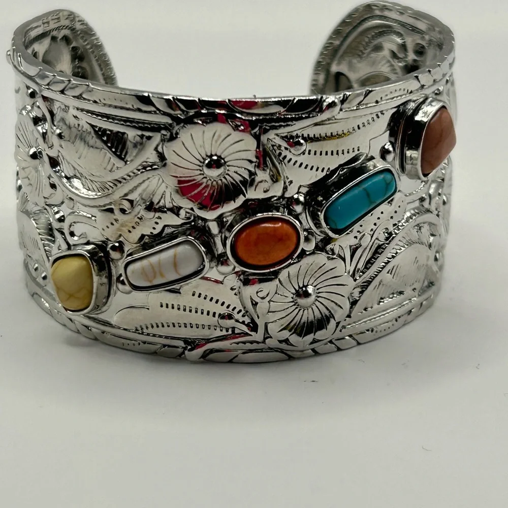 Silver Multicolor Stone Cuff - Picture 2 of 6